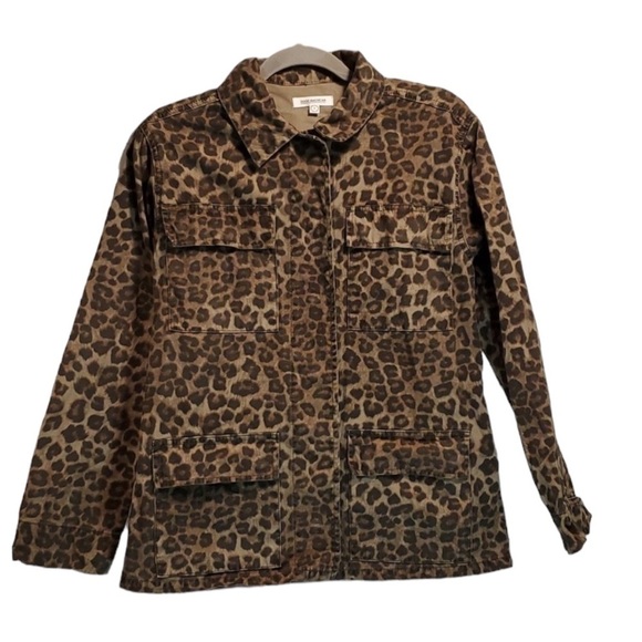 GOOD AMERICAN Leopard Print Cotton Utility Jacket in a Size 0 (XS). NWT - Picture 3 of 9